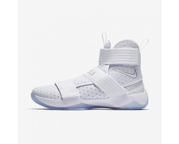 Chaussure Nike Lebron Soldier 10 Flyease Pour Homme Basketball Blanc/Argent Métallique/Bleu Glacé/Blanc_NO. 917338-110